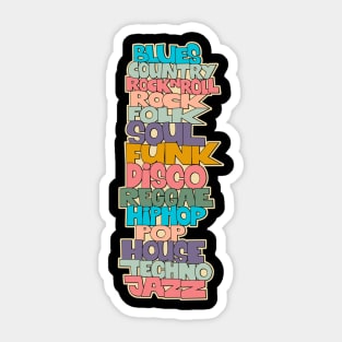 Soul, Funk, Disco, House and other Music Styles. typography Sticker